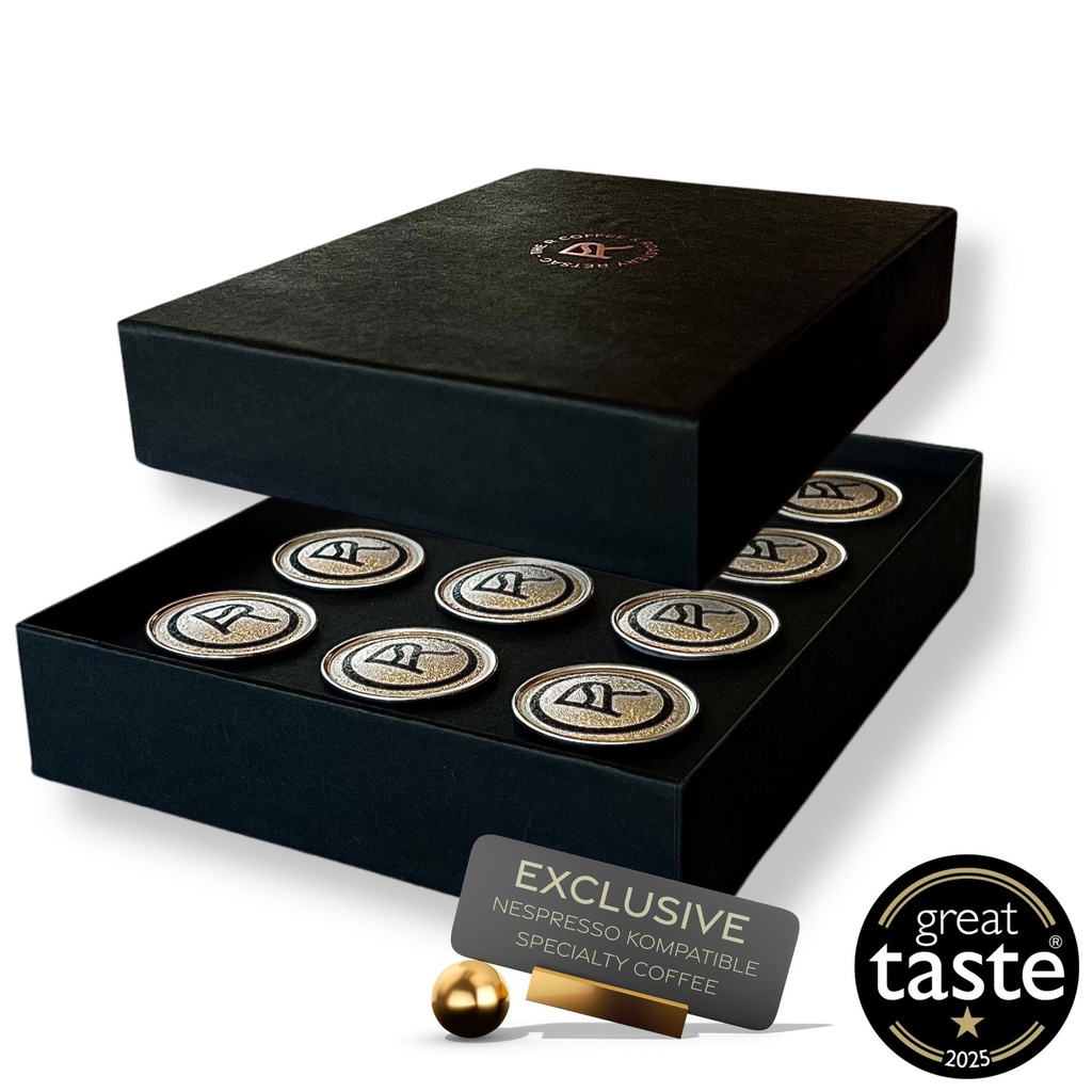 Capsule compatibile Nespresso din Etiopia Guji Uraga într-o cutie decorativă